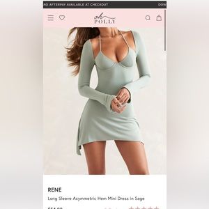 Rene Long Sleeve Asymmetric Hem Mini Dress in Sage
